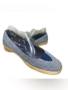 Grasshoppers Blue stripe Canvas Flat Espadrille Sz 8 Comfort Slip On Minimalist